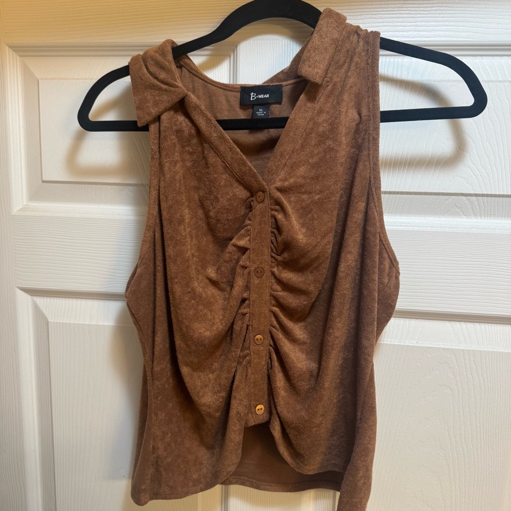 Bwear Brown Sleeveless Ruched Blouse